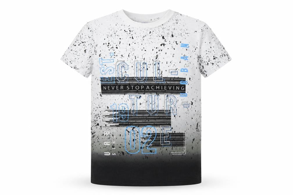 Front view of Urban outlaws boys’ multicoloured polka dot polyester basic t-shirt, size 6-7, years round neck