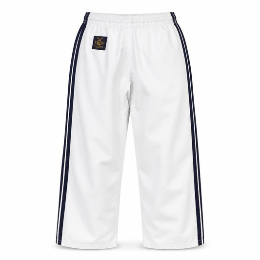 Front view of WJFF boys’ white polyester jogger trousers, size 10, years regular - jiu jitsu trousers