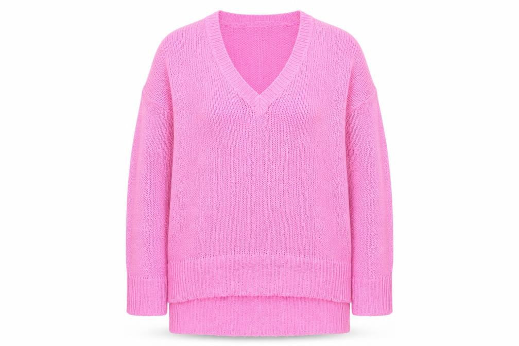 Brave Soul Womens Pink V-Neck  Acrylic Pullover Jumper Size M