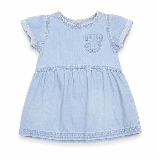 Front view of Next girls’ blue cotton fit & flare, size 9-12, months round neck