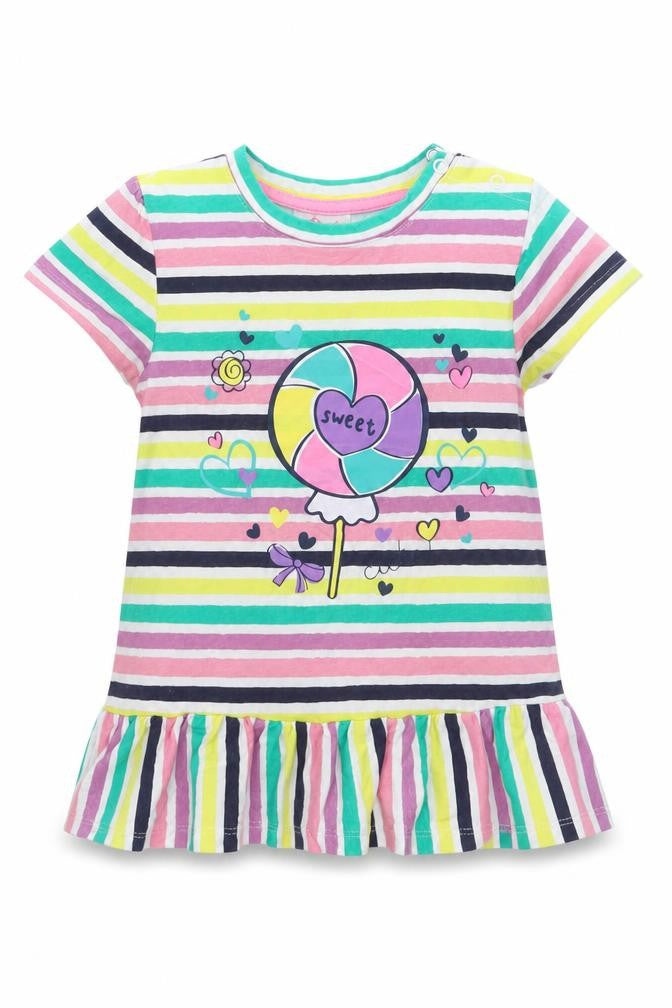 Front view of so cute girls’ multicoloured striped cotton basic casual, size 2, years crew neck pullover - sweet