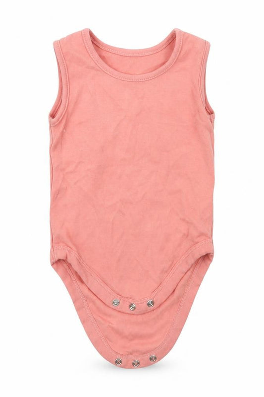 Front view of George girls’ pink cotton babygrow one-piece, size 12-18, months buckle