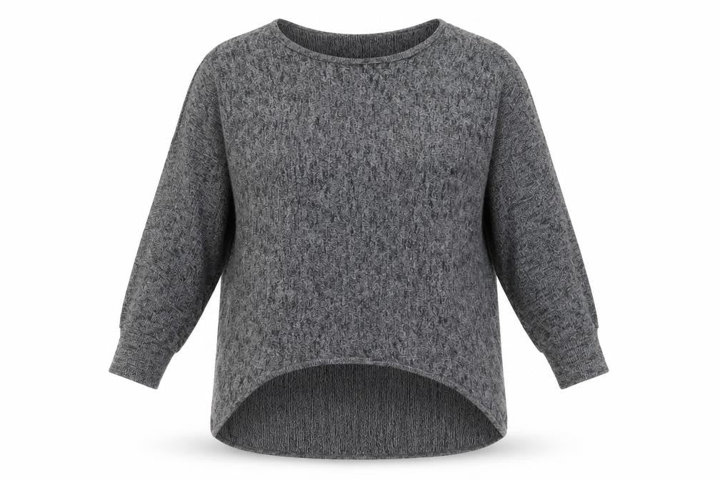Front view of IZABEL LONDON women’s grey polyester pullover sweatshirt, size UK 12, pullover
