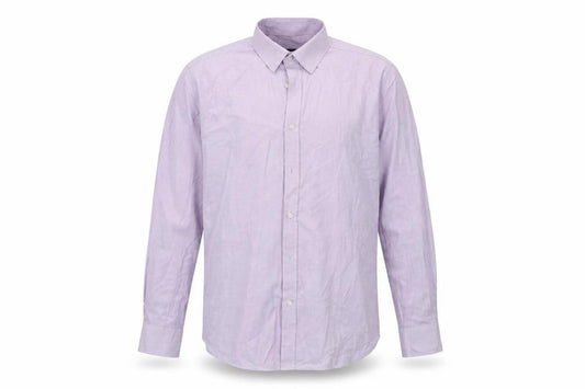 Front view of Taylor & Cutter men’s purple striped polyester dress shirt, size 16, collared button