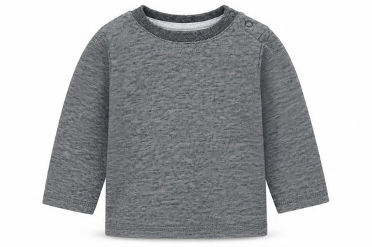 Front view of George boys’ black striped cotton basic t-shirt, size 6-9, months crew neck snap