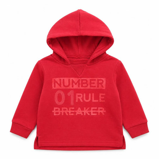 Front view of Mini Rebel boys’ red jacket, size 3-6, months - hoodie
