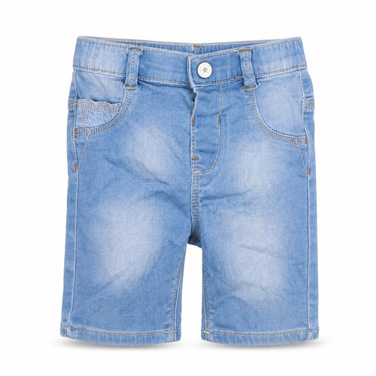 Front view of Nutmeg girls’ blue cotton cropped jeans, size 12-18, months snap
