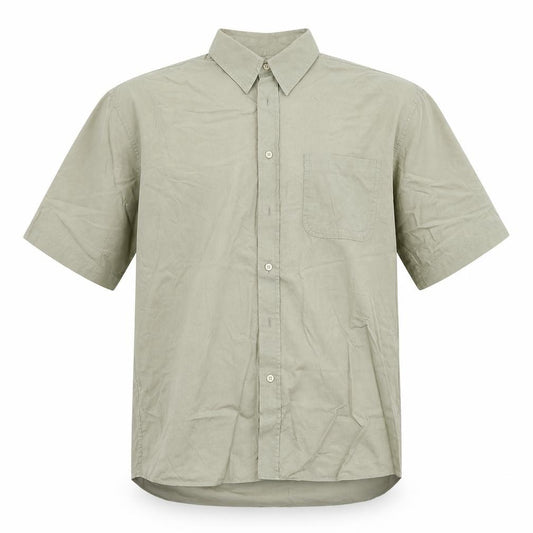 Front view of Marks & Spencer men’s green cotton button-up, size S, collared button