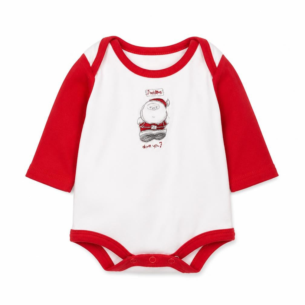 Matalan Baby Red Colourblock Cotton Babygrow One-Piece Size Newborn  Button - Santa I Believe Don't You