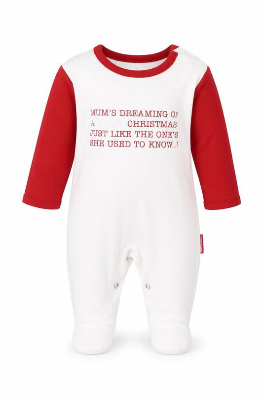 Front view of Marks & Spencer Baby Red Colourblock Cotton Cami One Piece, Months Button - Mum's Dreaming of a Quiet Christmas