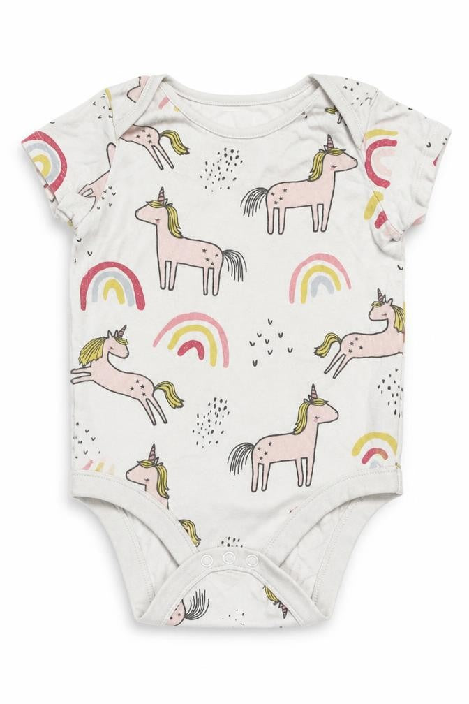 F&F Girls Multicoloured  Cotton Babygrow One-Piece Size 9-12 Months  Button - Unicorns & Rainbows