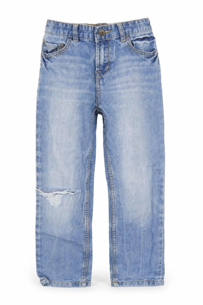 Matalan Boys Blue  Cotton Straight Jeans Size 9 Months  Regular Button - Distressed Look