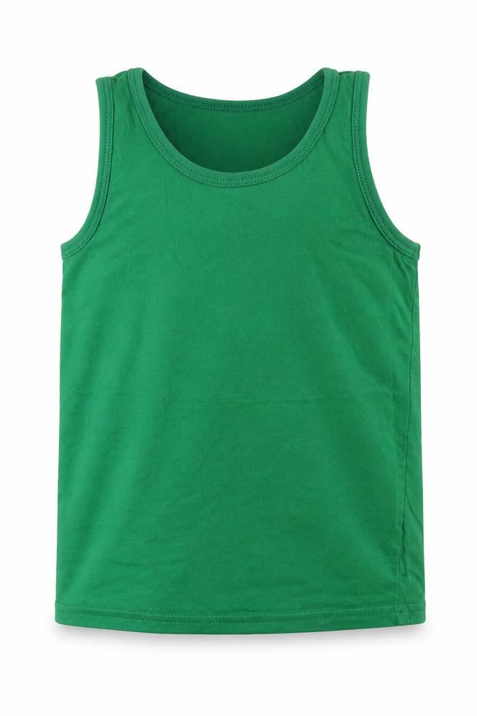 Front view of George boys’ green cotton basic tank, size 5-6, years round neck pullover