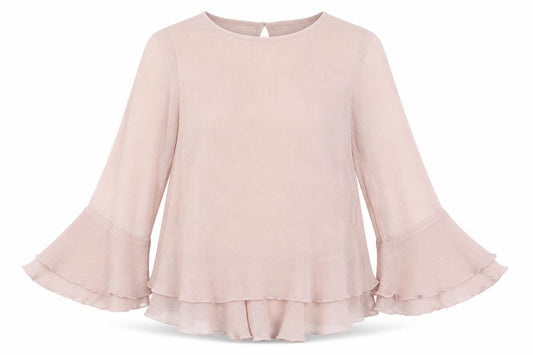 Front view of H&M women’s pink polyester basic blouse, size UK 6, round neck
