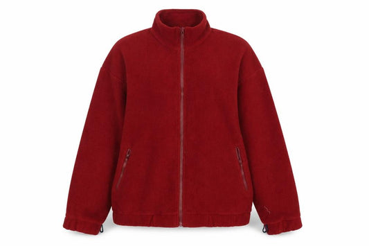 Front view of Pure women’s red polyester full zip sweatshirt, size L