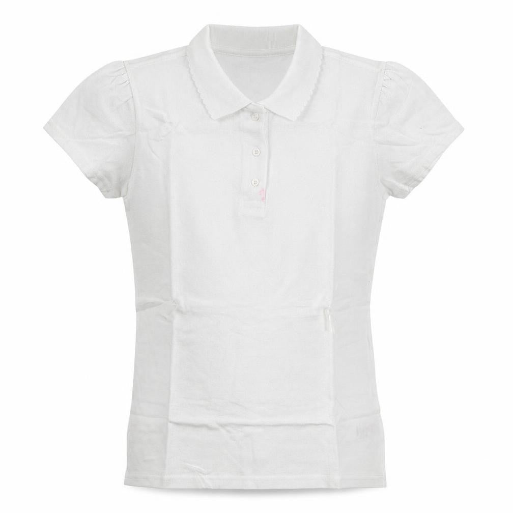 Front view of George girls’ white cotton basic polo, size 12-13, years collared