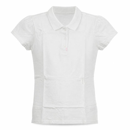 Front view of George girls’ white cotton basic polo, size 12-13, years collared