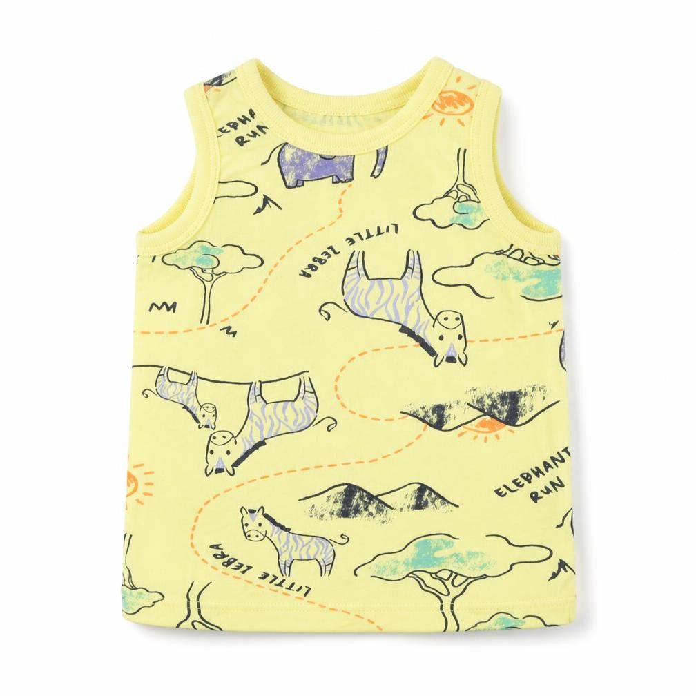 So Cute Boys Yellow Animal Print Cotton Basic Tank Size 12-18 Months Round Neck