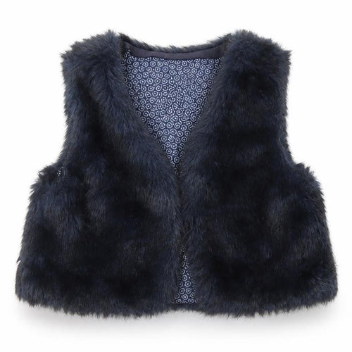 Mexx Girls Blue   Gilet Waistcoat Size L  Hook & Eye - Fur Waistcoat