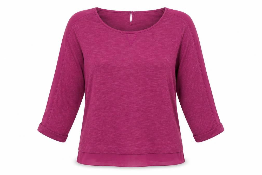 Front view of RJR.John Rocha women’s purple polyester basic t-shirt, size UK 10, scoop neck