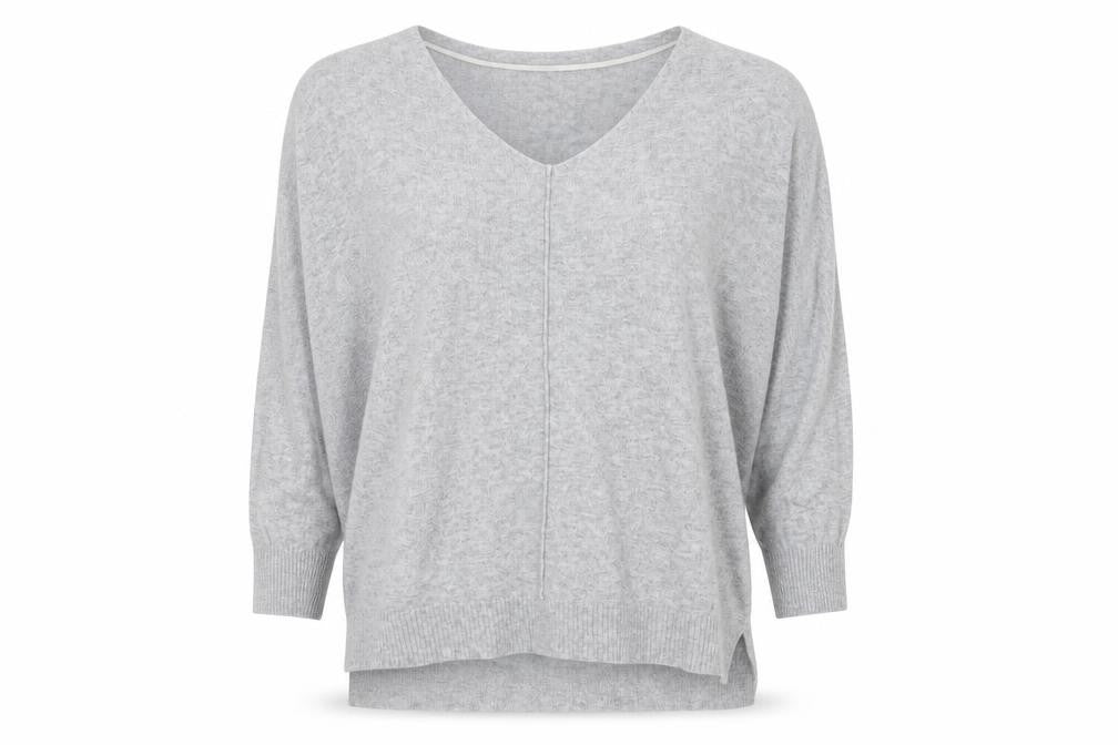 Front view of Primark women’s grey v-neck viscose jumper, size M