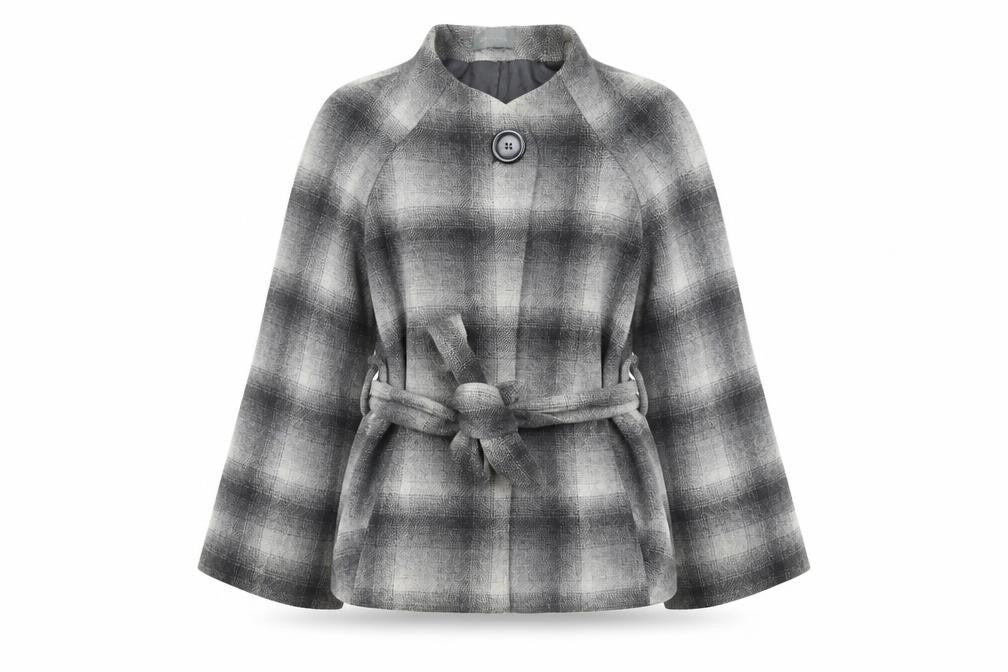 Et vous Womens Grey Check  Overcoat Coat Size 12   - Belted