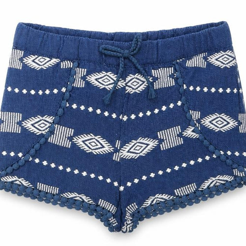 TJX Girls Blue Fair Isle Cotton Cropped Trousers Size 18-24 Months  Drawstring - Shorts