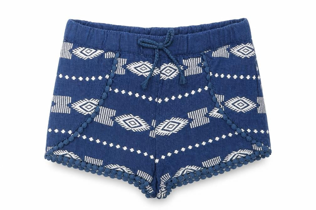 TJX Girls Blue Fair Isle Cotton Cropped Trousers Size 18-24 Months  Drawstring - Shorts