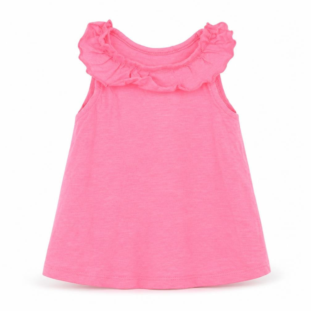 Front view of Nutmeg girls’ pink cotton basic tank, size 12-18, months crew neck