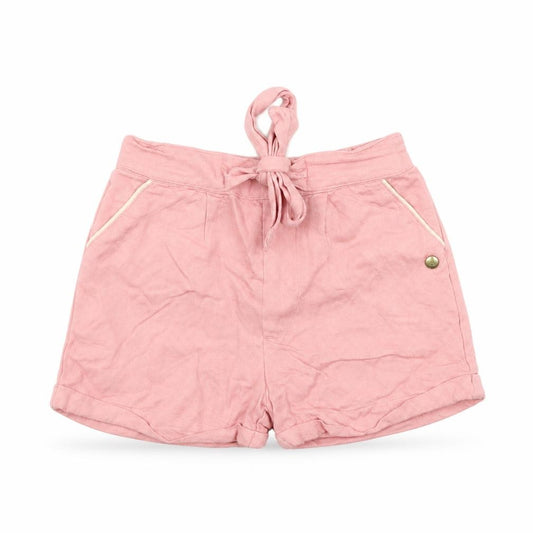 Front view of Marks & Spencer girls’ pink viscose cropped trousers, size 9-12, months tie