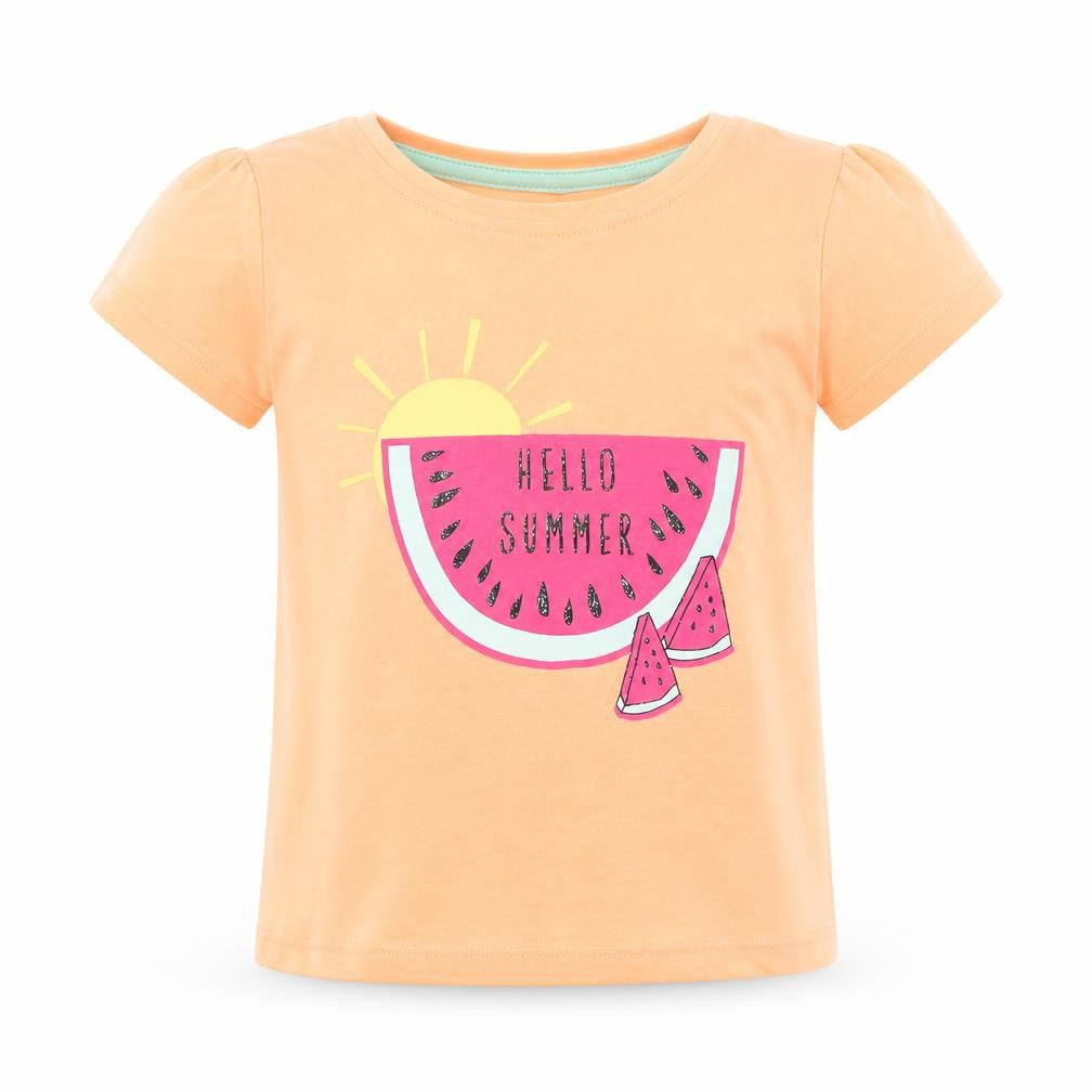 Primark Girls Orange  Cotton Basic T-Shirt Size 12-18 Months Crew Neck