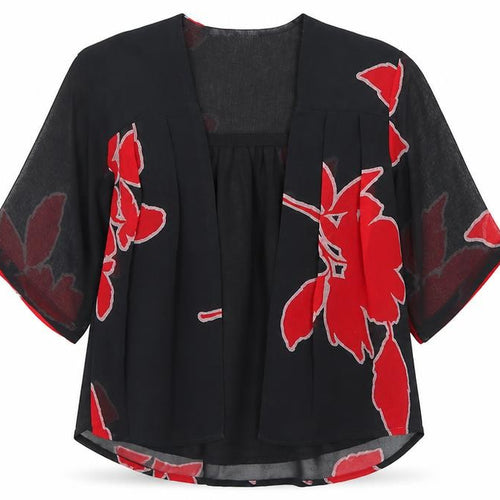 NEXT Girls Black Floral Polyester Kimono Blouse Size 4 Years Round Neck