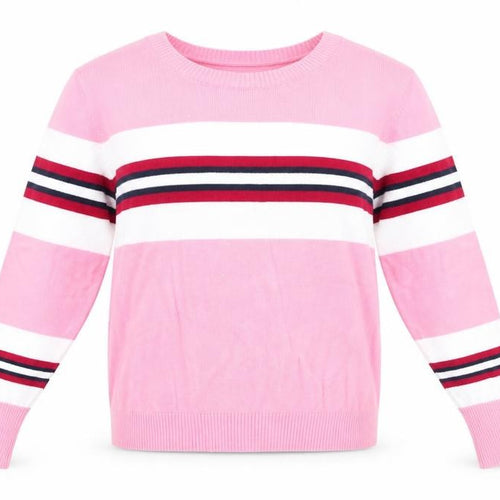 Scullers Womens Pink Round Neck Striped 100% Cotton Pullover Jumper Size S