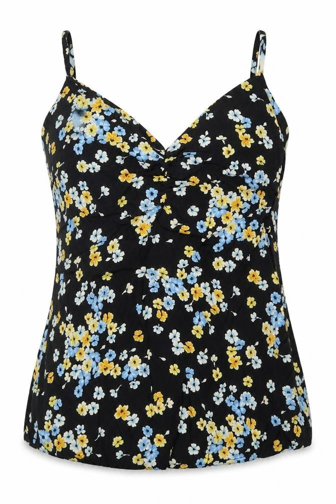 Front view of New Look women’s multicoloured floral viscose basic tank, size UK 8, square neck