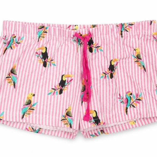 Primark Womens Pink Striped Polyester Sweat Shorts Size 6  Regular Drawstring - Parrot Print Pyjama Shorts