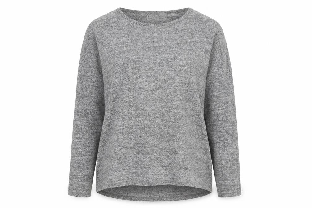 Front view of New Look women’s grey crew neck polyester jumper, size M