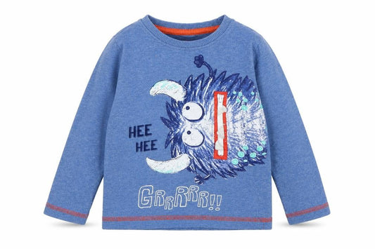 Front view of St Bernard boys’ blue cotton basic t-shirt, size 12-18, months round neck