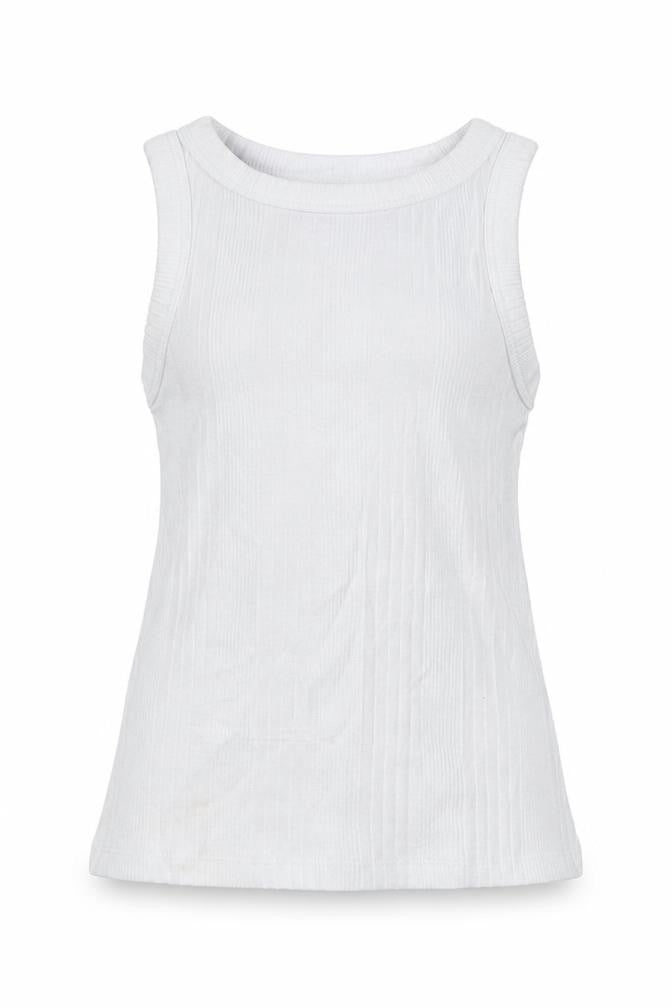 Front view of Next girls’ white cotton basic tank, size 4, years round neck