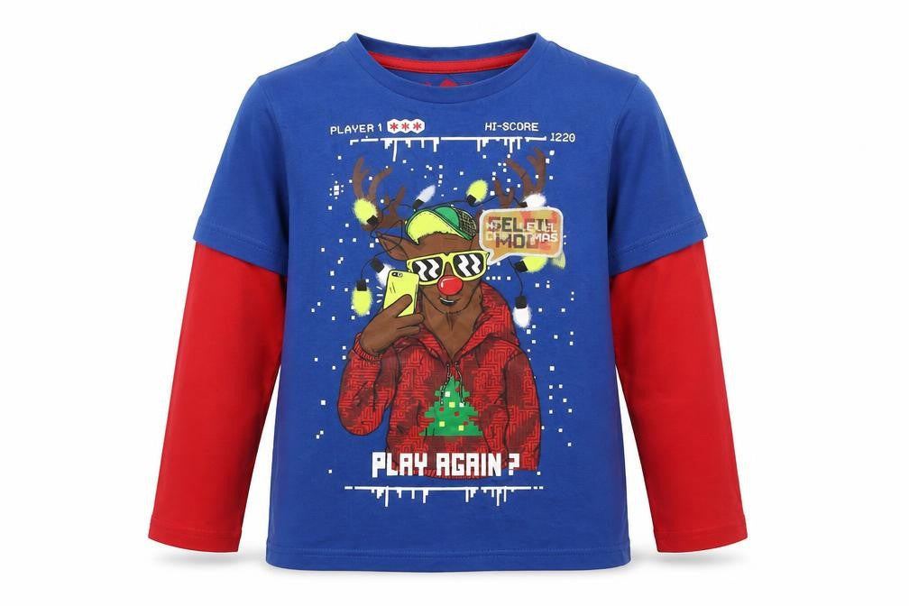 F&F Boys Multicoloured  Cotton Basic T-Shirt Size 6-7 Years Round Neck  - Christmas