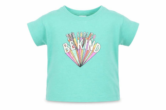 Front view of Next girls’ green cotton basic t-shirt, size 9-12, months crew neck