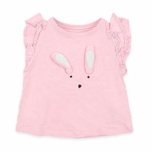 NEXT Girls Pink  Cotton Basic T-Shirt Size 9-12 Months Crew Neck  - rabbit
