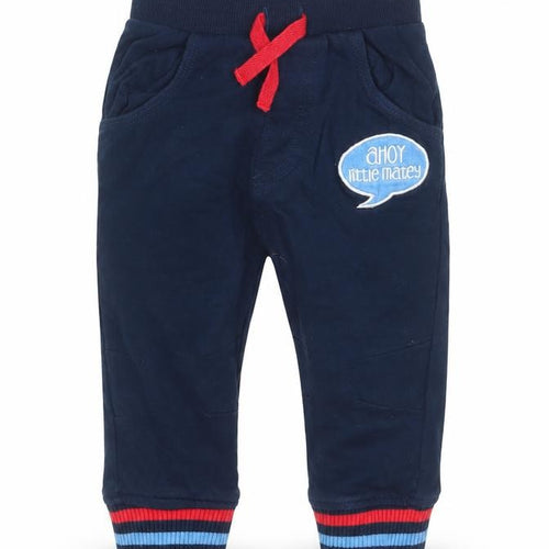 Crafted Boys Blue  Cotton Jogger Trousers Size 9-12 Months  Drawstring