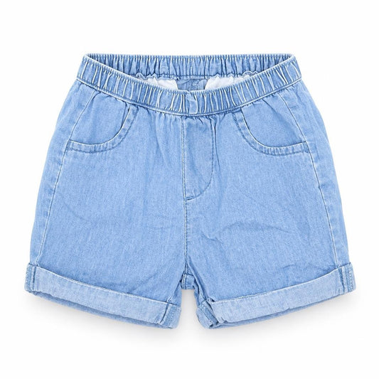 Front view of ZY girls’ blue cotton cropped jeans, size 0-3, months