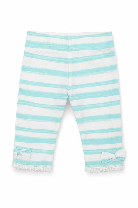 Front view of Disney Baby girls’ blue striped cotton capri leggings, size 0-3, months
