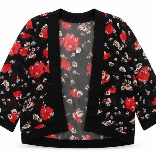 E-vie Angel Girls Black Floral Polyester Kimono Blouse Size 3 Years Round Neck