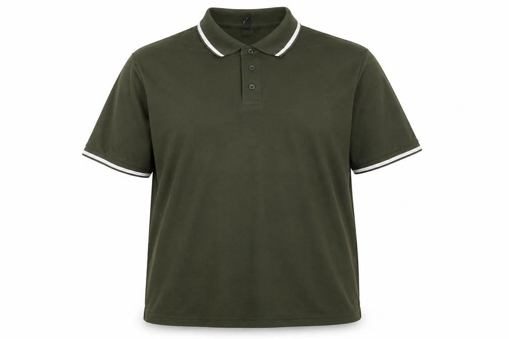Front view of River Road men’s green polyester t-shirt size big 2x collared