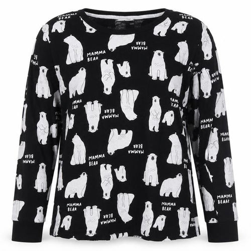 Time To Dream Womens Black Solid Cotton Top Pyjama Top Size M   - Mama Polar bear