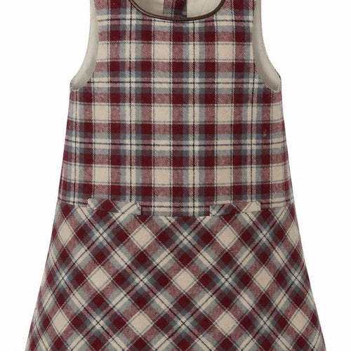 Dunnes Stores Girls Red Check Cotton A-Line  Size 2-3 Years  Crew Neck Button