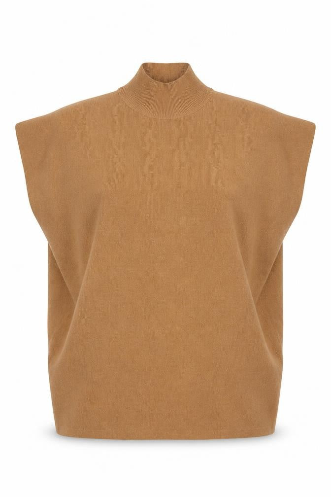 Front view of F&F women’s brown high neck polyester jumper, size XS