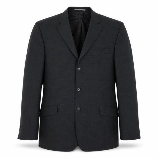 Front view of Next men’s grey check polyester jacket suit jacket, size 42